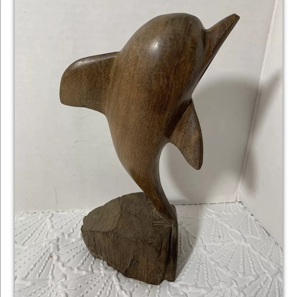 Dolphin Ironwood Statue Vintage Hand Carved Wooden